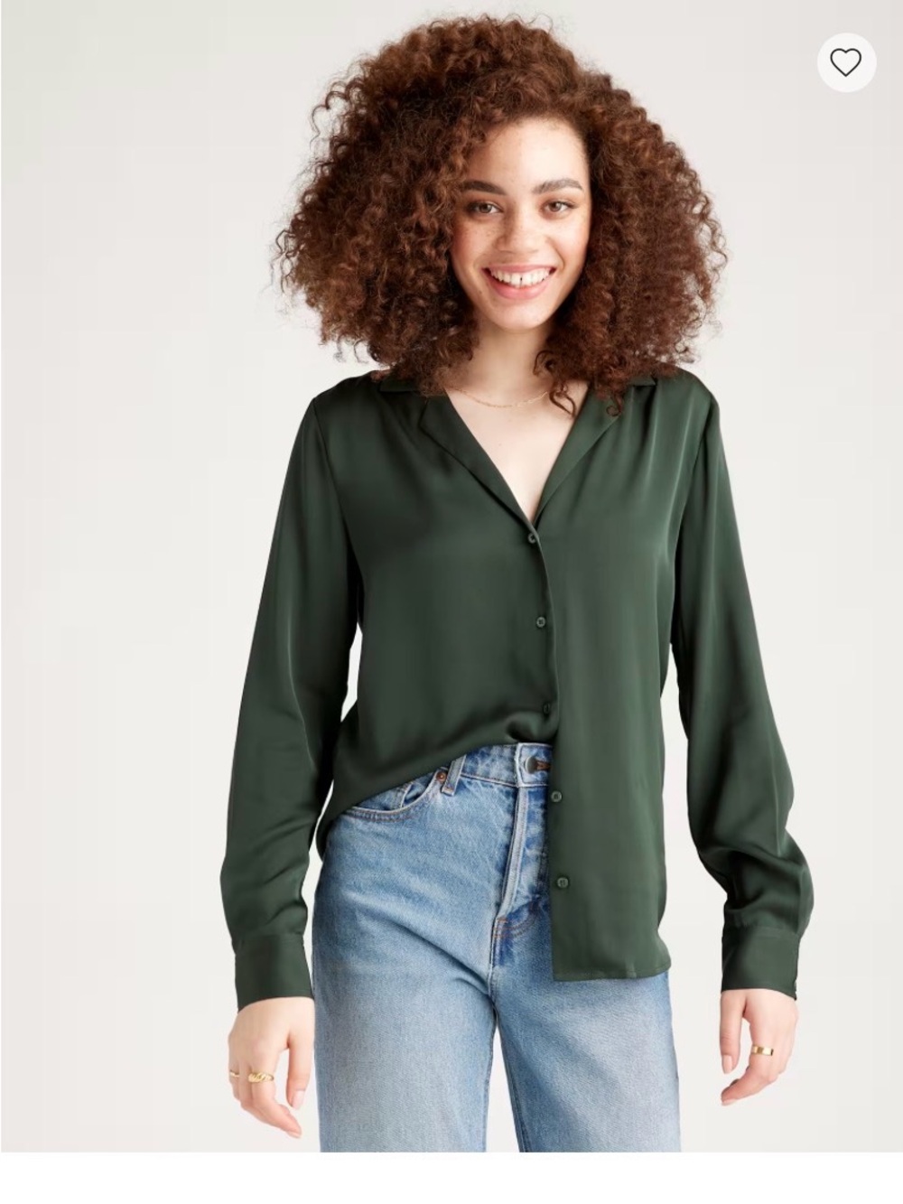 NWT Quince Stretch Silk Notch Collar Blouse Dark Forest Green Small